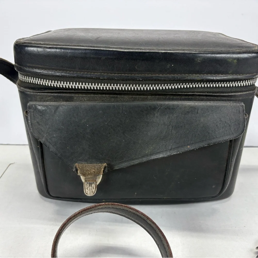 Vintage Black Leather Camera Hard Case 1960s Made In USA